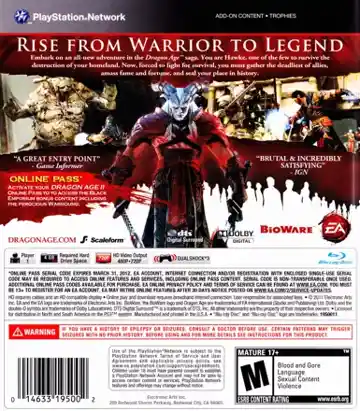 Dragon Age II (USA) (v1.01) (Update) box cover back